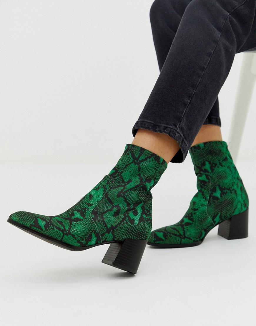 Asos Design Rosie Neoprene Sock Boots In Green Snake