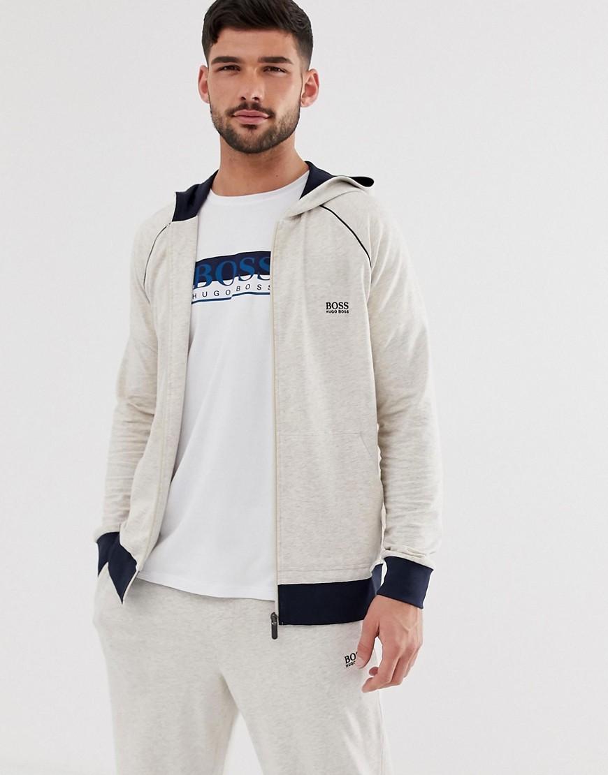 BOSS bodywear logo zip-thru hoodie in grey