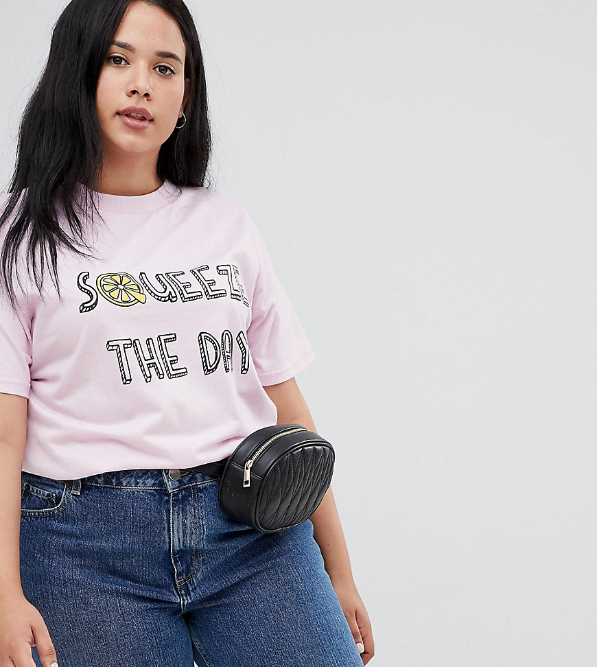 Daisy Street Plus relaxed t-shirt with squeeze the day graphic - Light pink