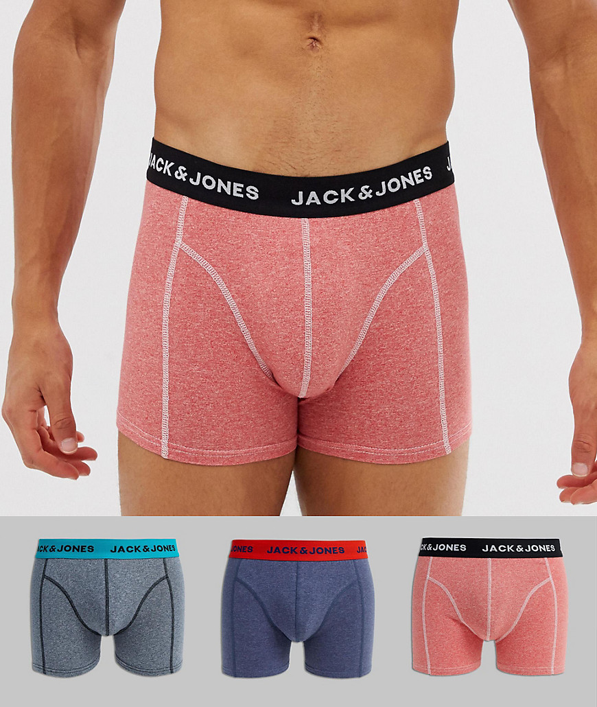 Jack & Jones 3 pack trunks in multi colour with branded waistband