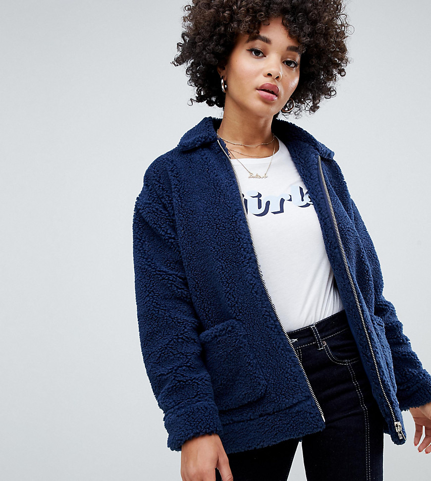 Missguided oversized borg zip jacket in navy