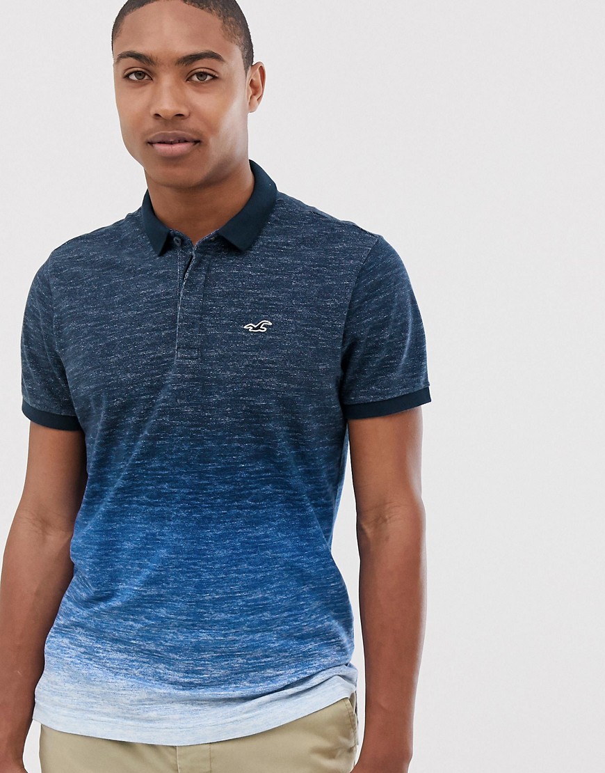 Hollister icon logo washed out polo in navy marl dip dye