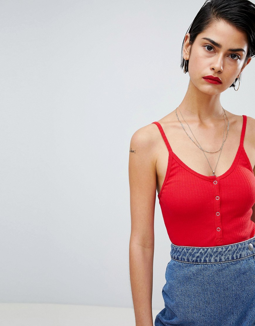 Missguided Cami Strap Popper Detail Body - Red