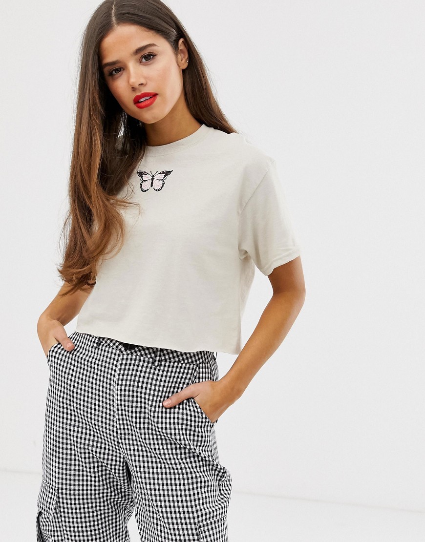 Daisy Street crop top with butterfly graphic