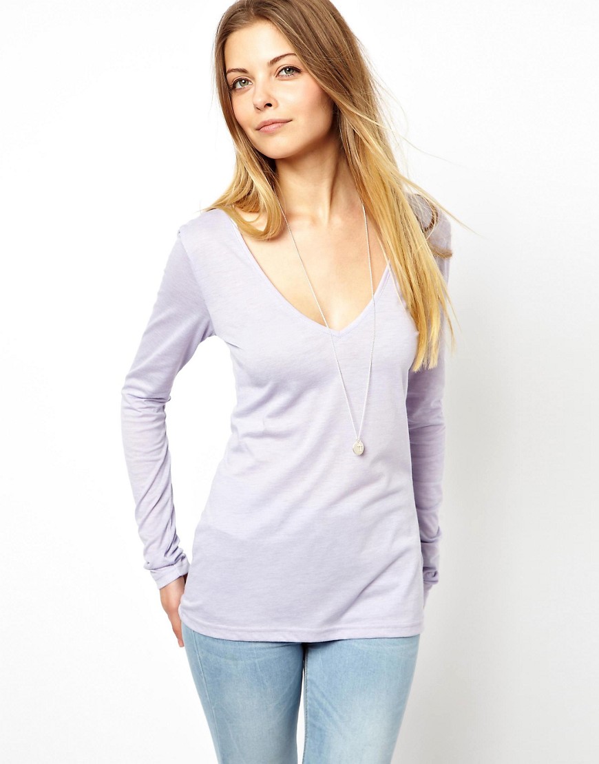 ASOS Top with Long Sleeves and V Neck - Lilac
