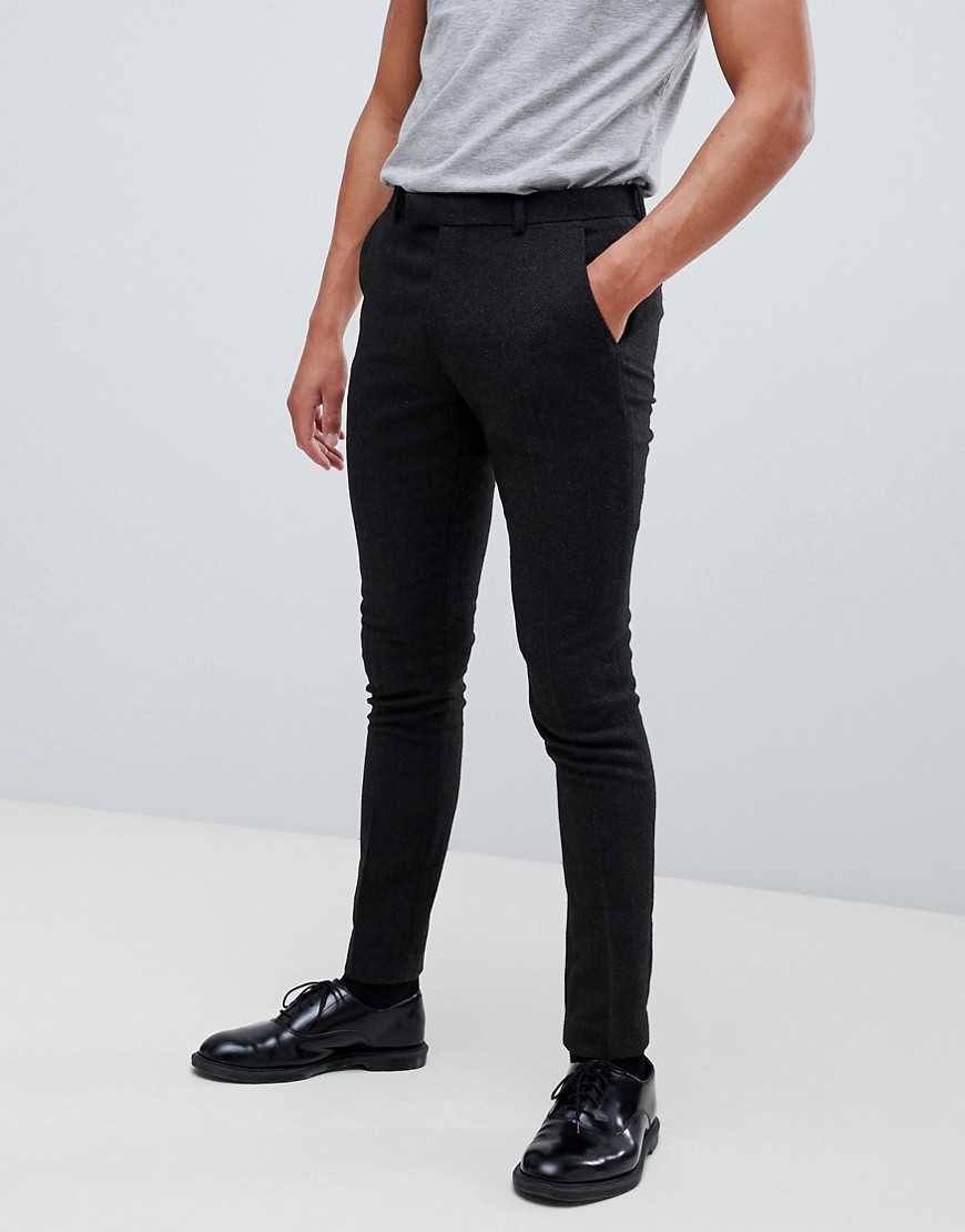 ASOS DESIGN super skinny smart trouser in black wool mix