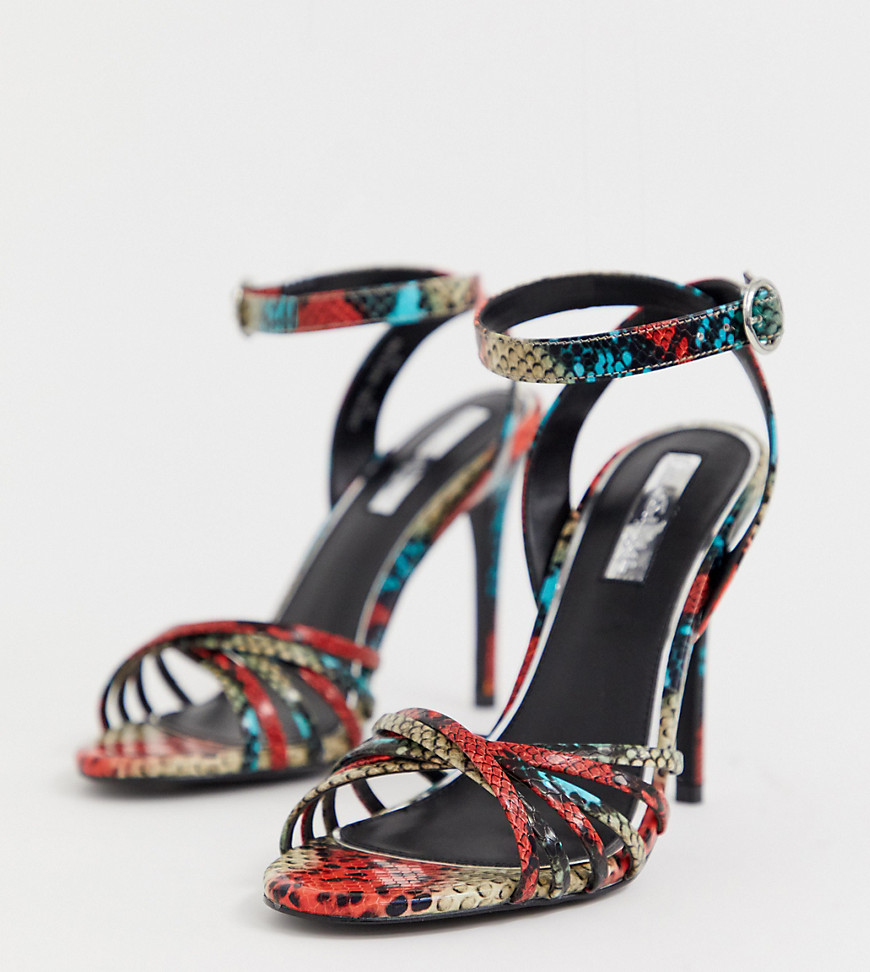 Miss Selfridge heeled sandals with multi straps in snake print