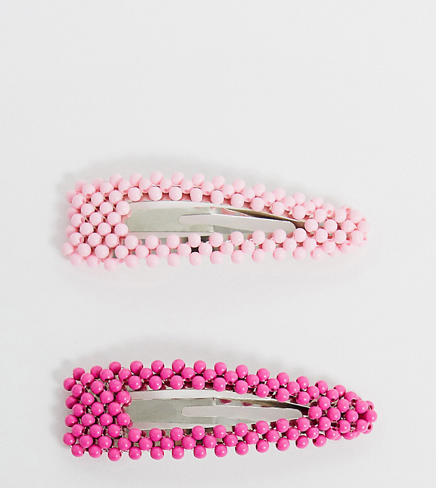 My Accessories London Exclusive pink beaded oversized slide hair clip 2 pack