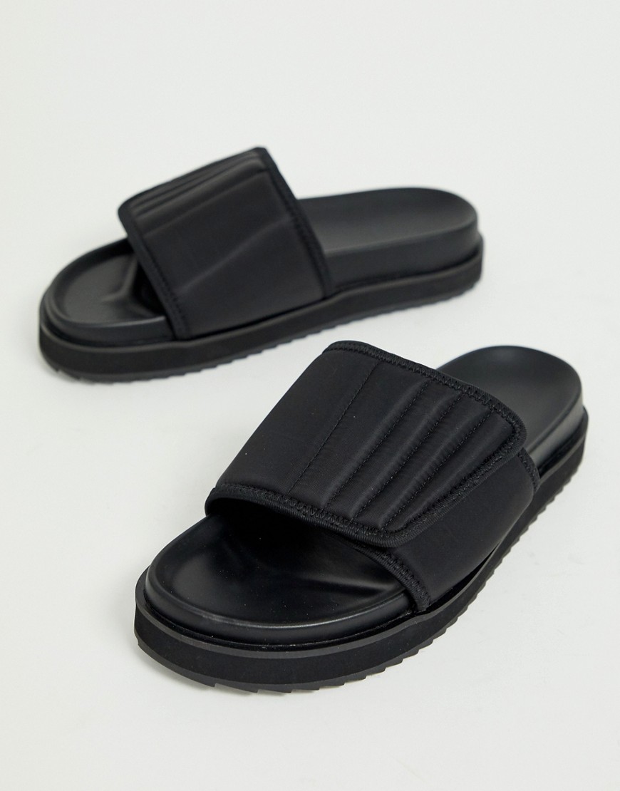 ASOS DESIGN sliders in black with padded nylon strap