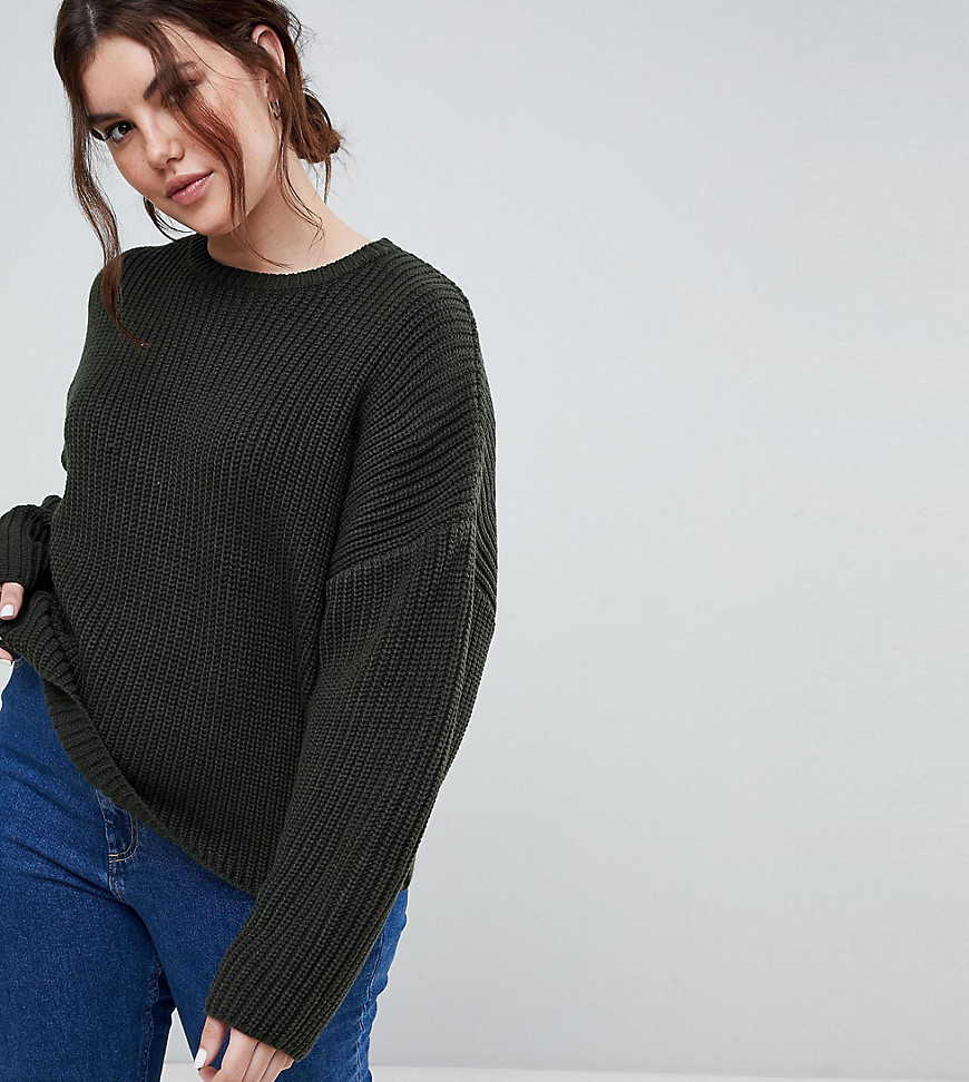 ASOS CURVE Chunky Jumper In Crop With Volume Sleeve - Khaki