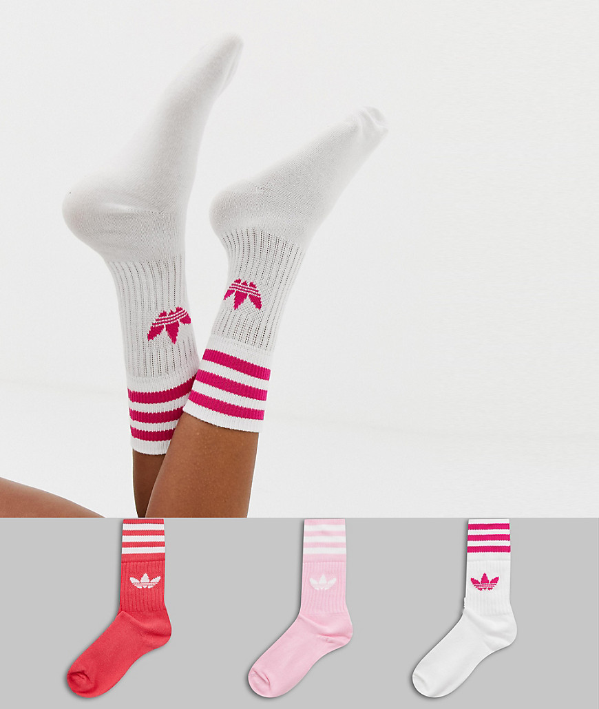 adidas Originals 3 pack solid crew socks in pink - Pink