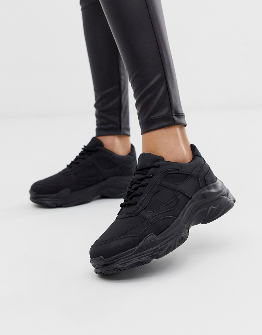 Public Desire Blend black colour drenched chunky trainers
