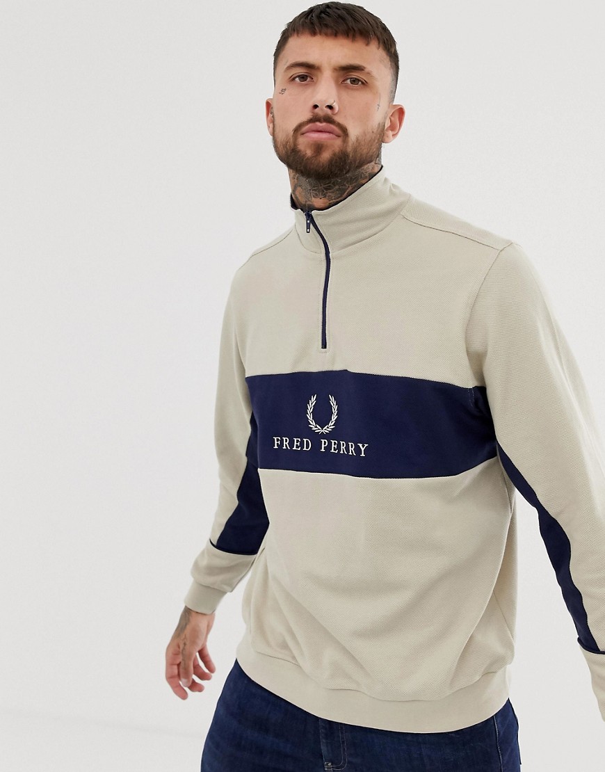 Fred Perry Sports Authentic half zip over head sweat jacket in stone