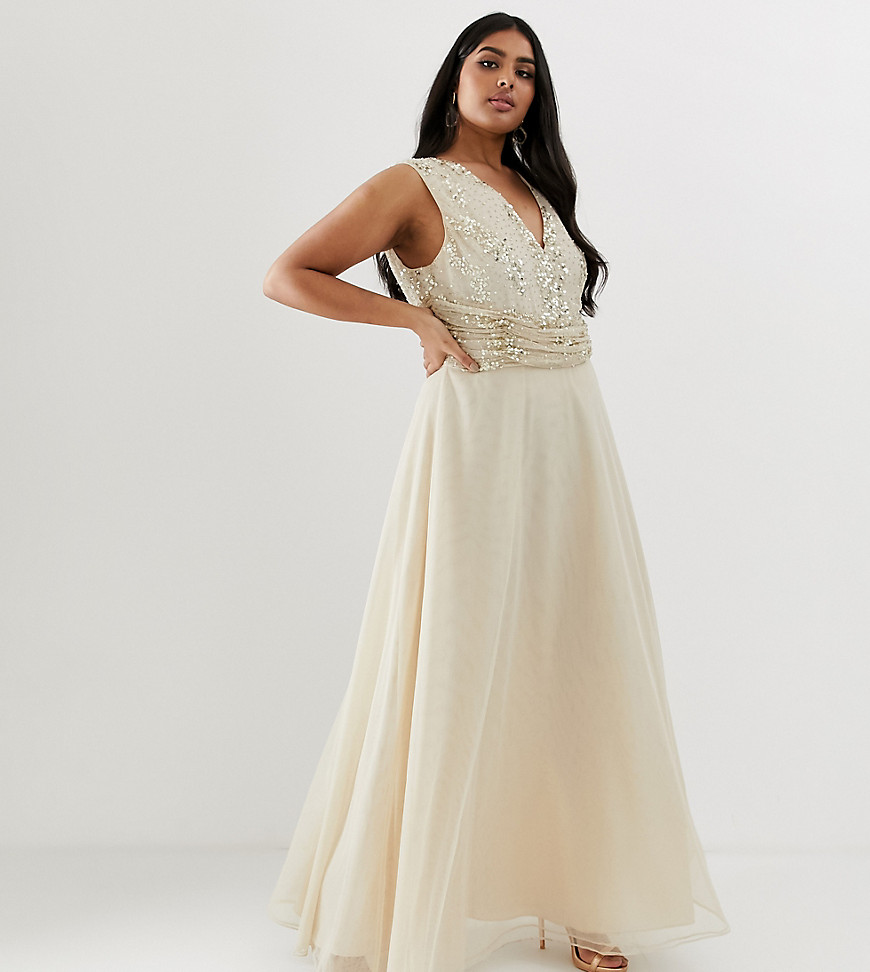 ASOS DESIGN Curve maxi dress with drape pearl and sequin bodice