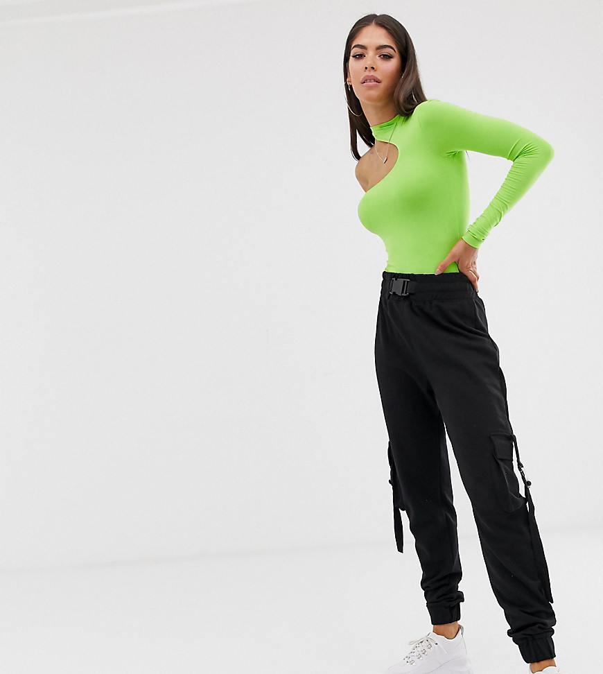 Missguided Tall cargo trousers with seatbelt in black