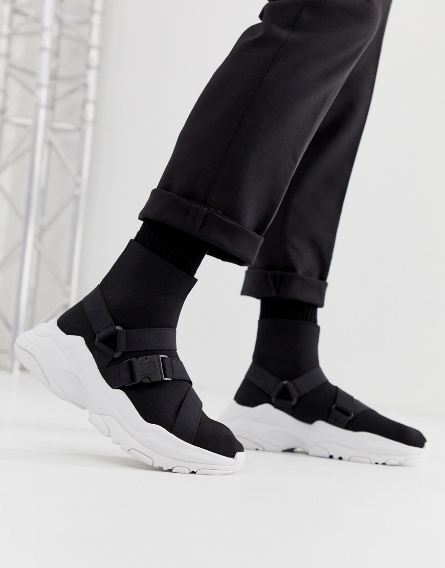 Asos Design Sock Sneakers In Black With Chunky Sole And Straps