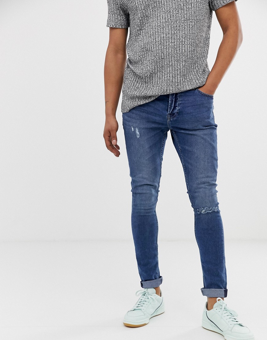 Only & Sons super skinny washed blue jeans with knee break