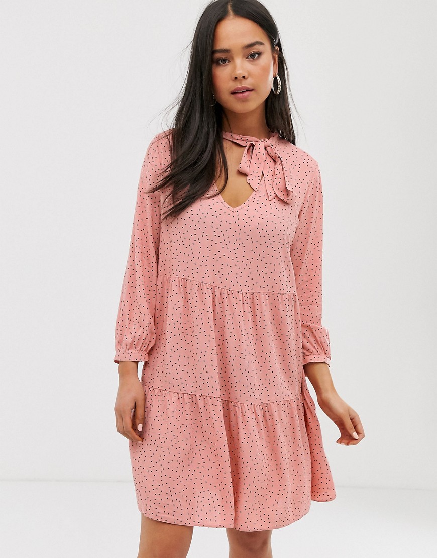 New Look Smock Dress In Pink Polka Dot | ModeSens