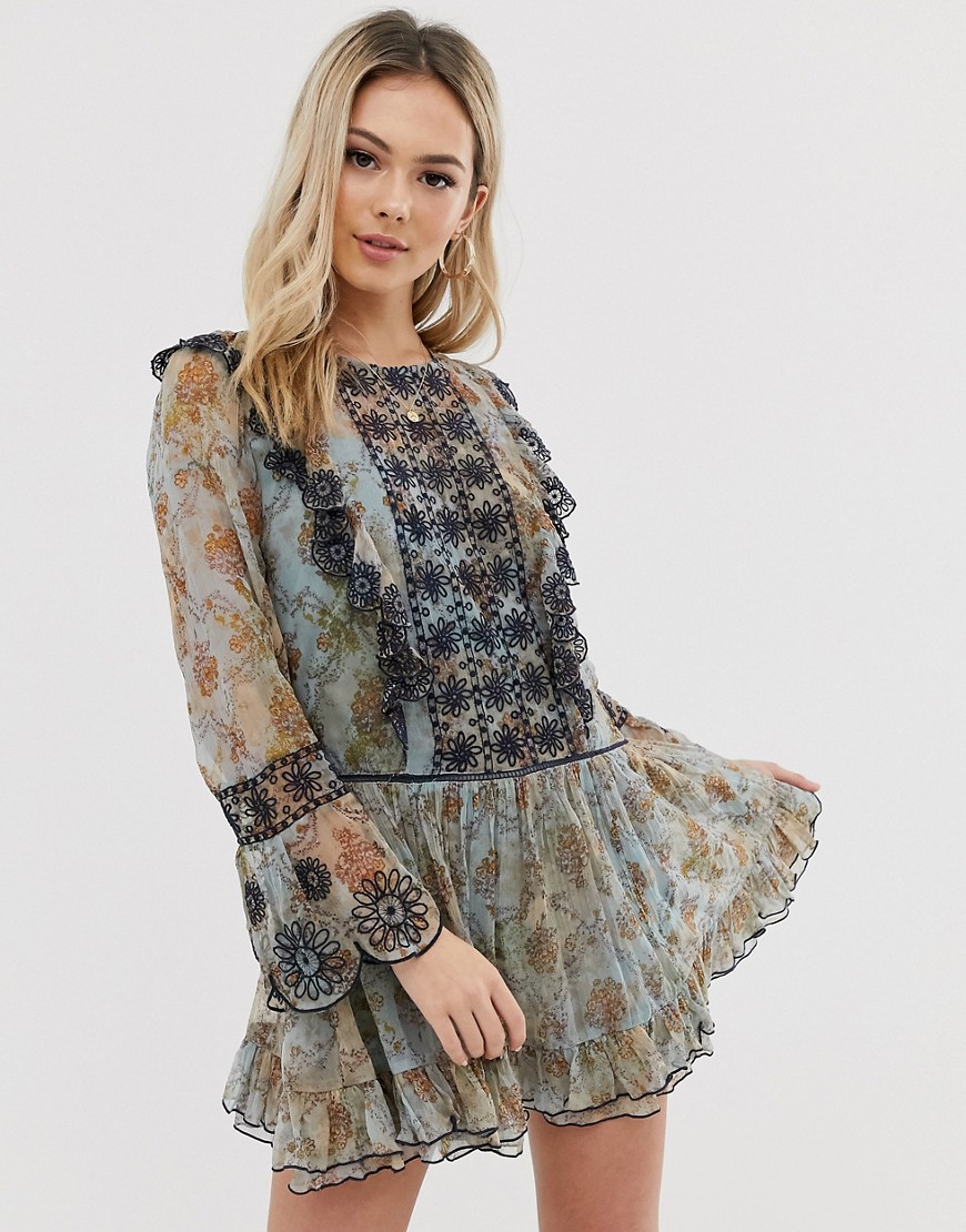 Free People country roads embroidered mini dress