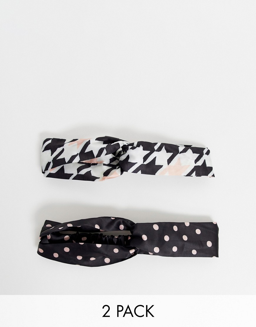 ASOS DESIGN pack of 2 twist front headbands in gingham and spot prints