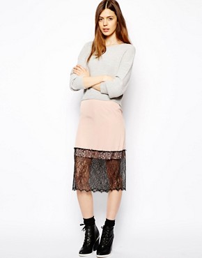 ASOS Slip Pencil Skirt With Lace Hem