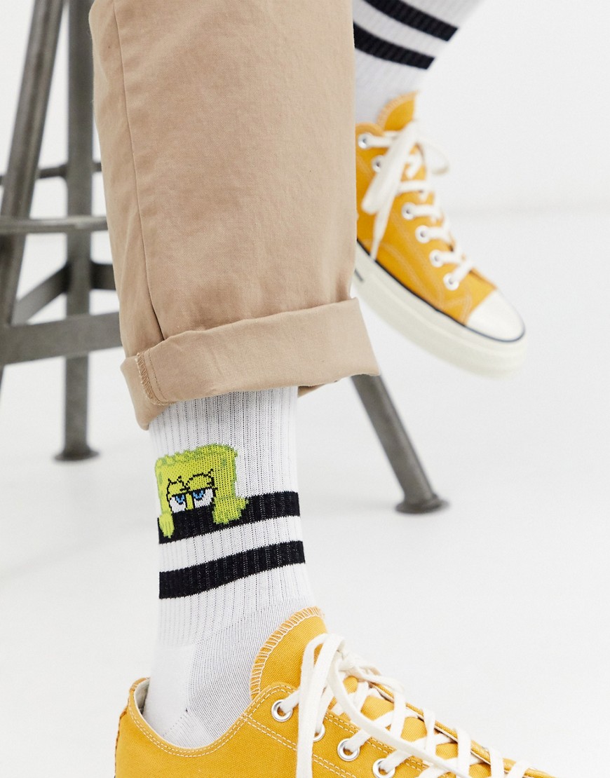 ASOS DESIGN sport sock with Spongebob design in white