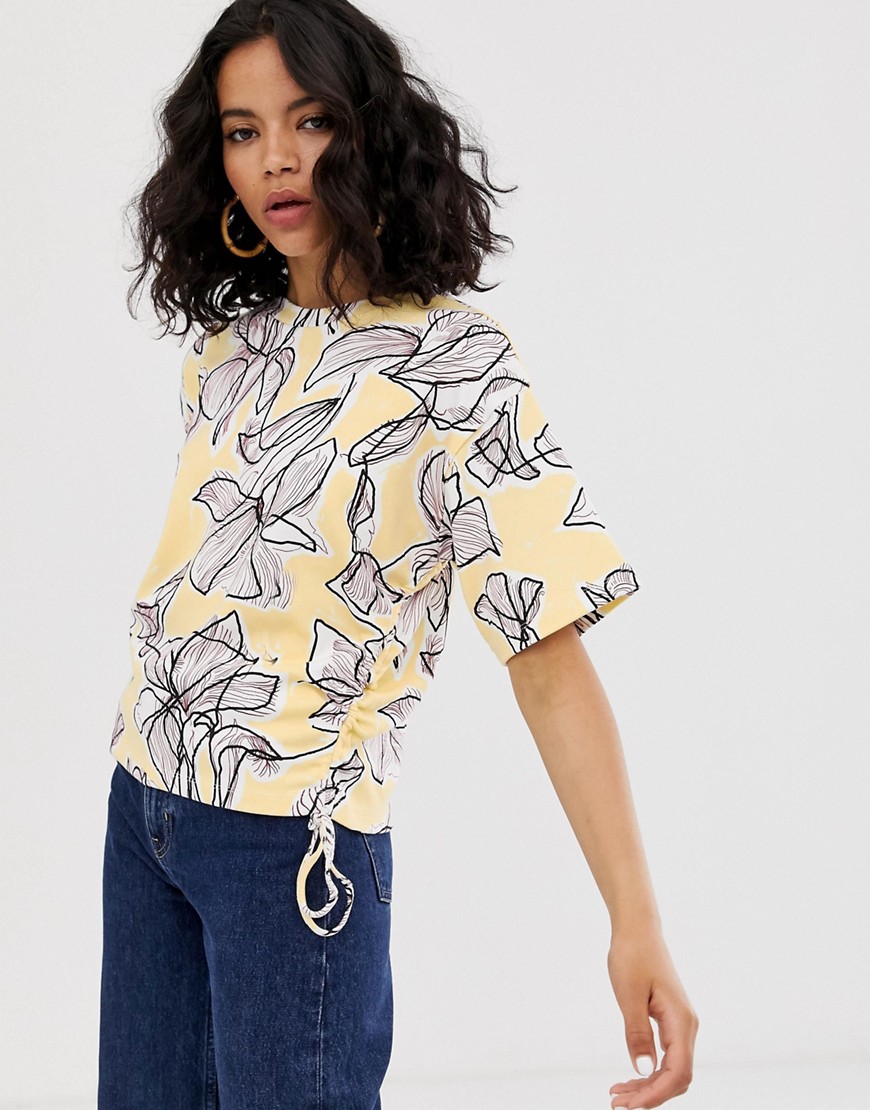 ASOS WHITE floral ruched side detail blouse