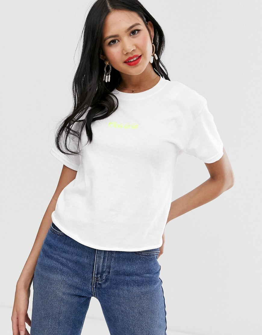 Miss Selfridge t-shirt with slogan in white