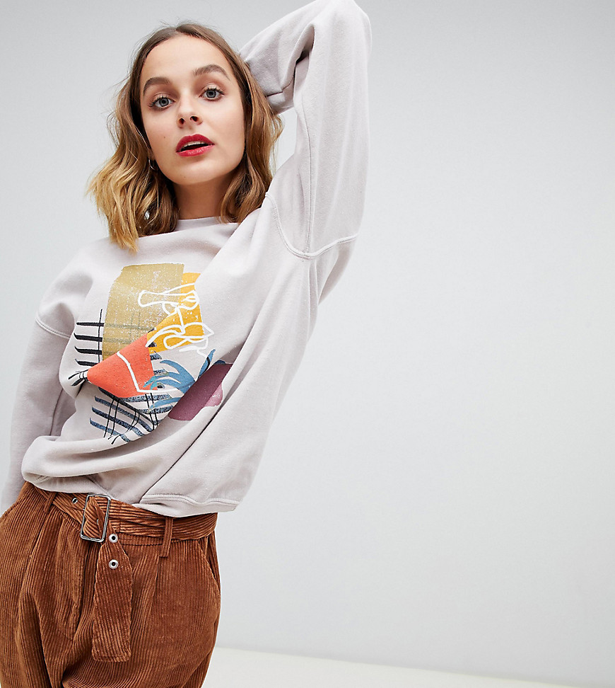 Reclaimed vintage inspired overdye sweatshirt with abstract print in pink