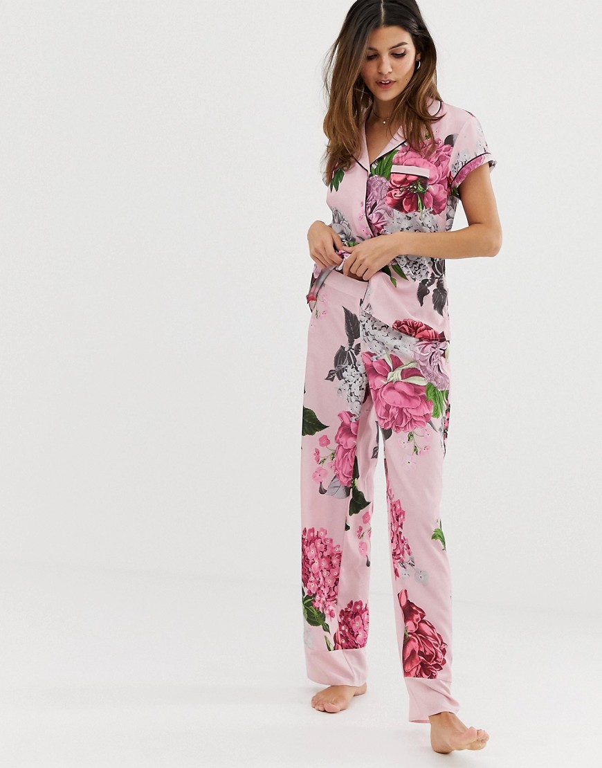 B By Ted Baker Palace Gardens floral print pyjama bottoms in light pink