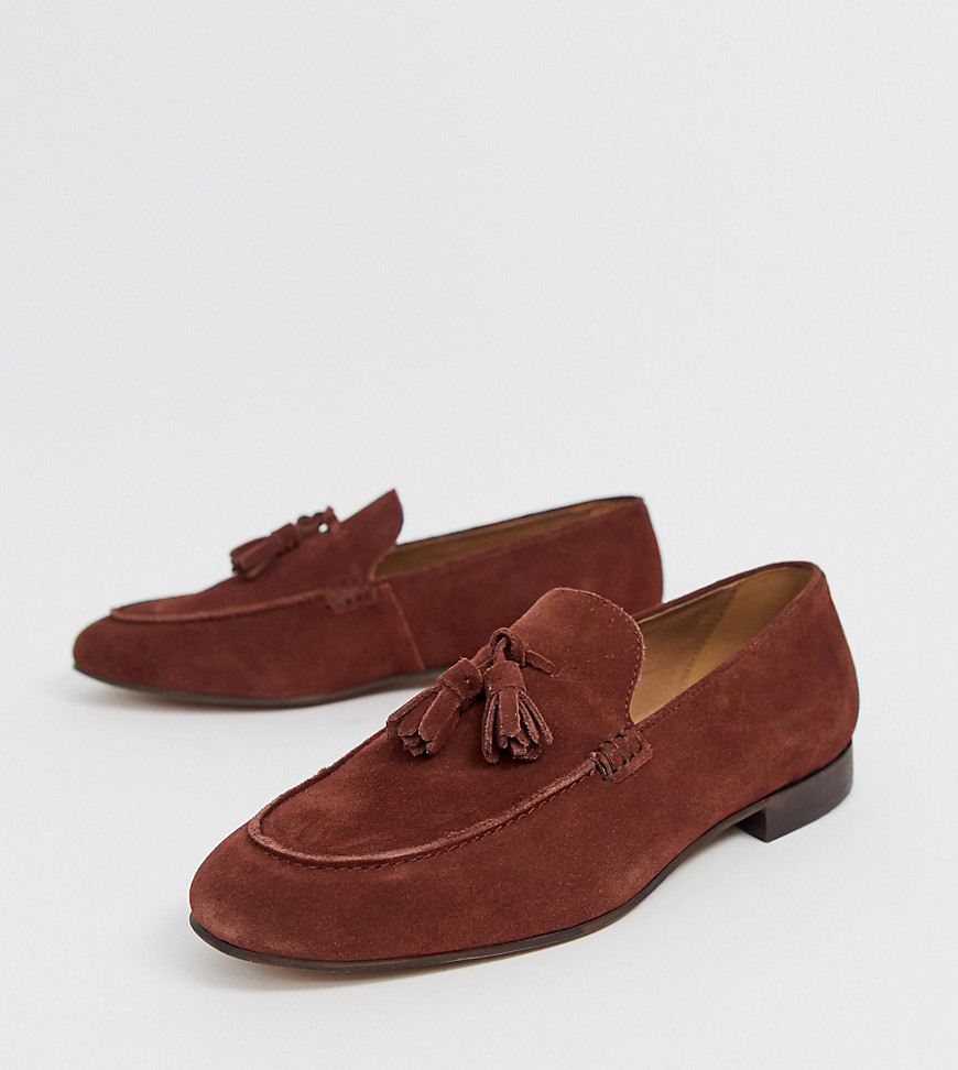 H by Hudson Wide Fit Bolton tassel loafers in rust suede