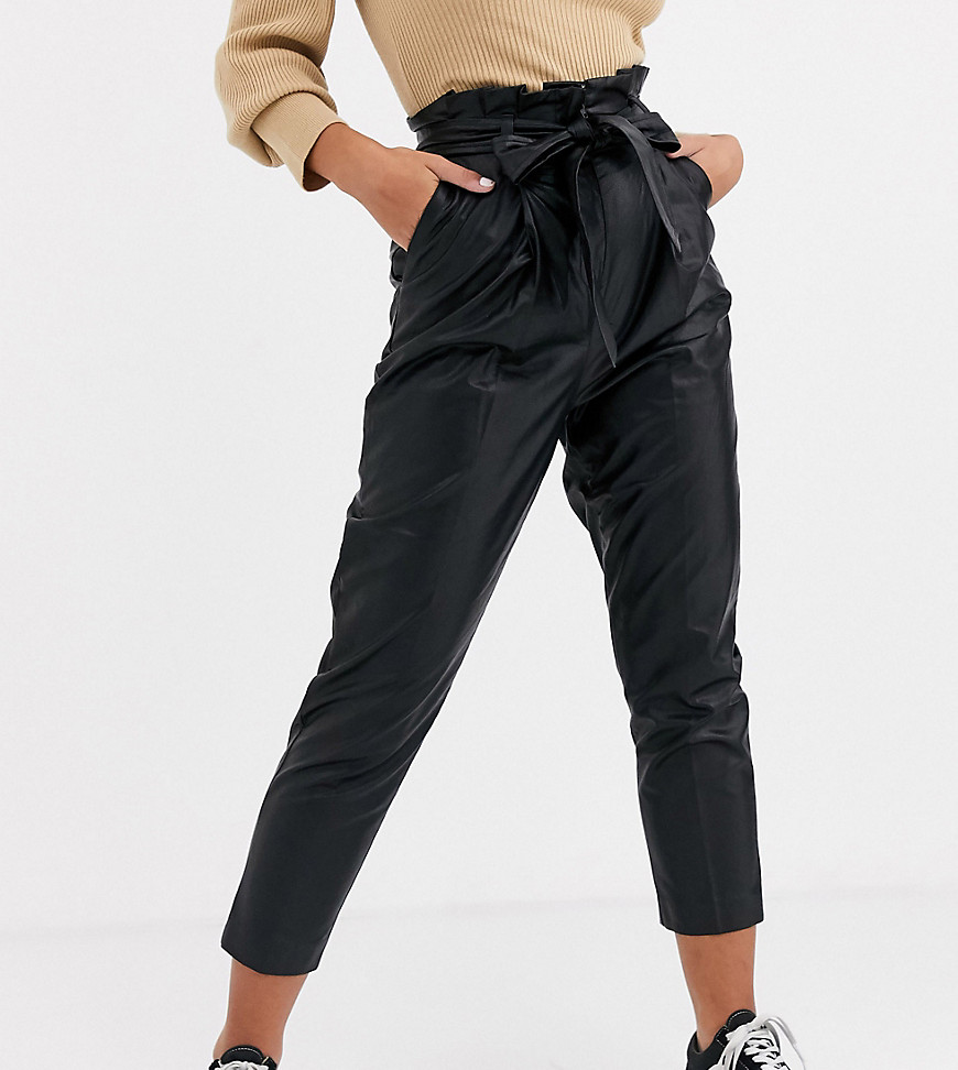 New Look Petite leather look trousers in black