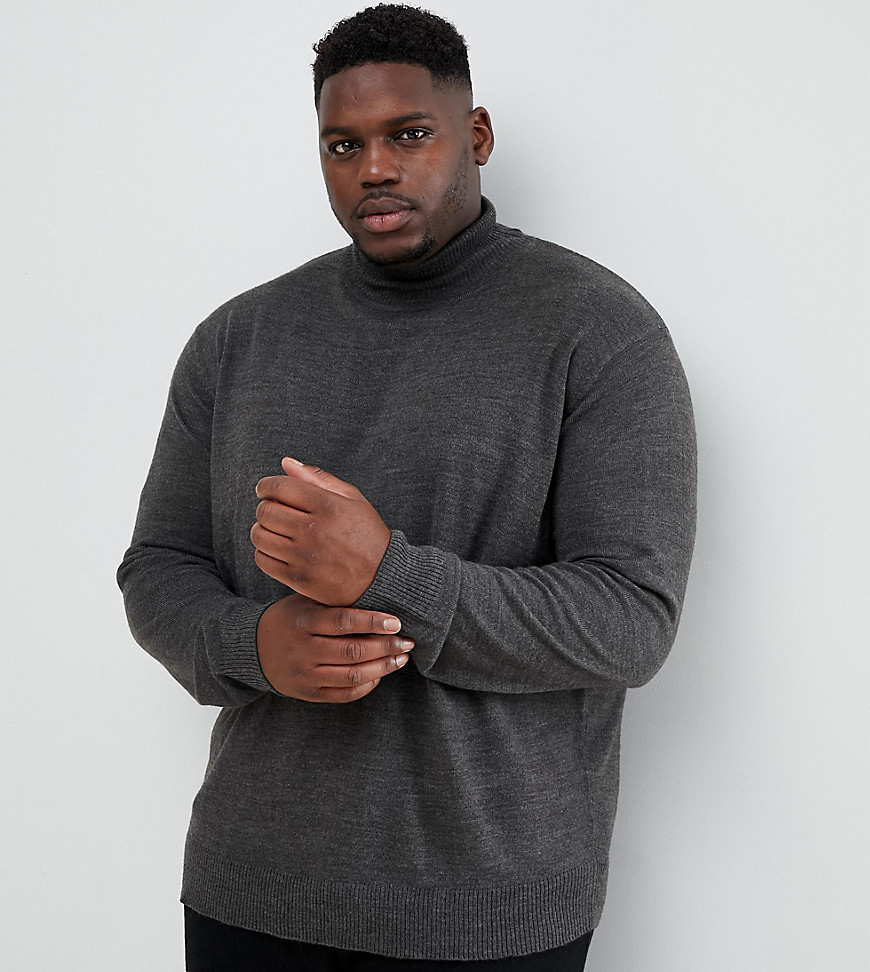 Jacamo roll neck knitted jumper in grey