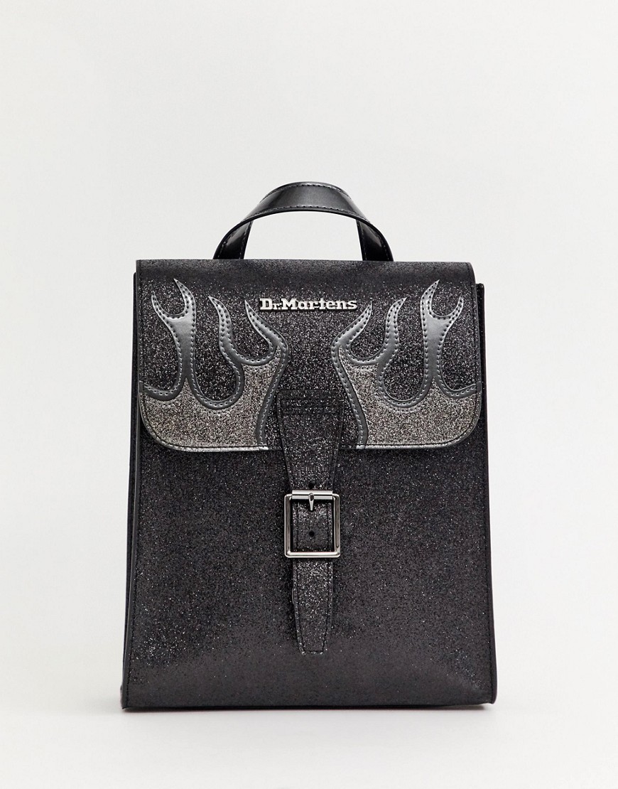 Dr Martens black mini glitter flame backpack