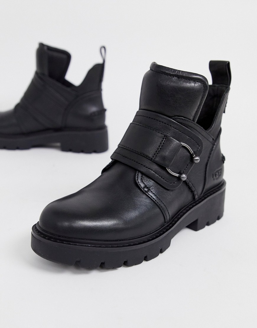 Ugg Mitcham Flat Ankle Boots with Piercing in Black