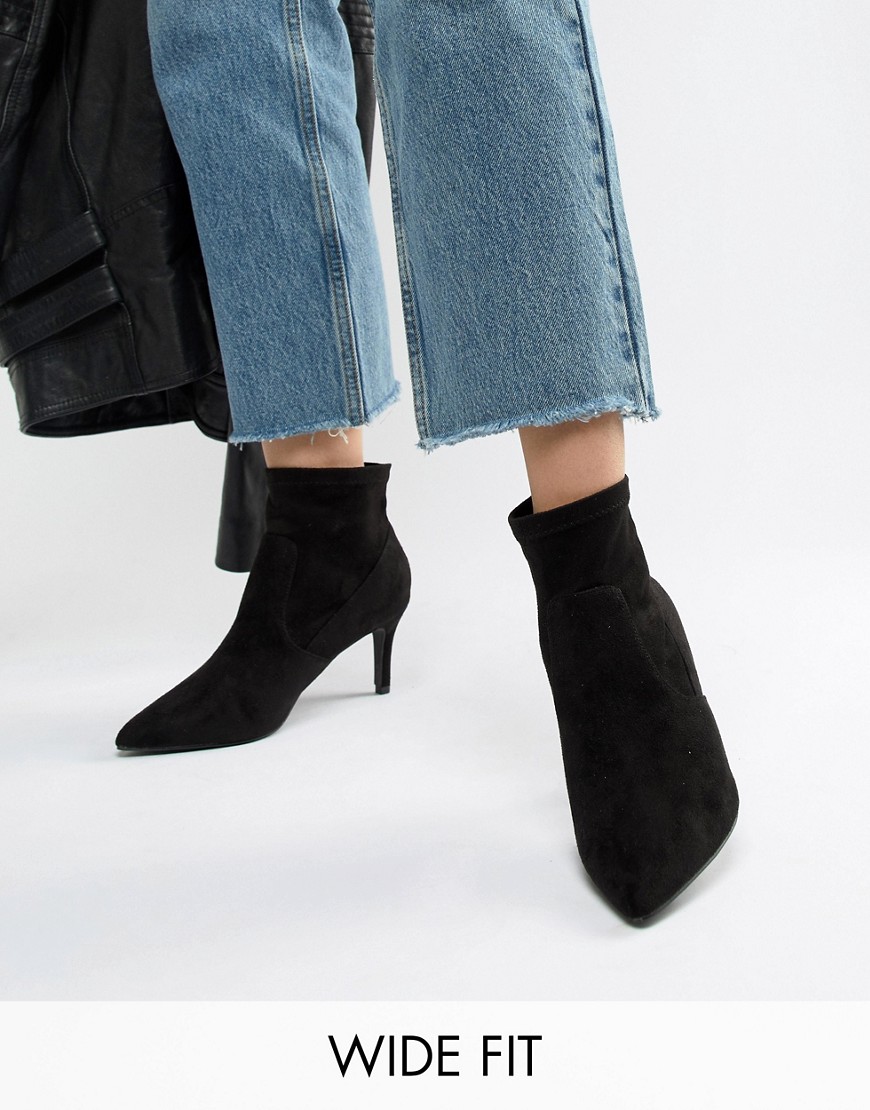 New Look WIDE FIT SUEDETTE POINTED HEELED SOCK BOOT - BLACK