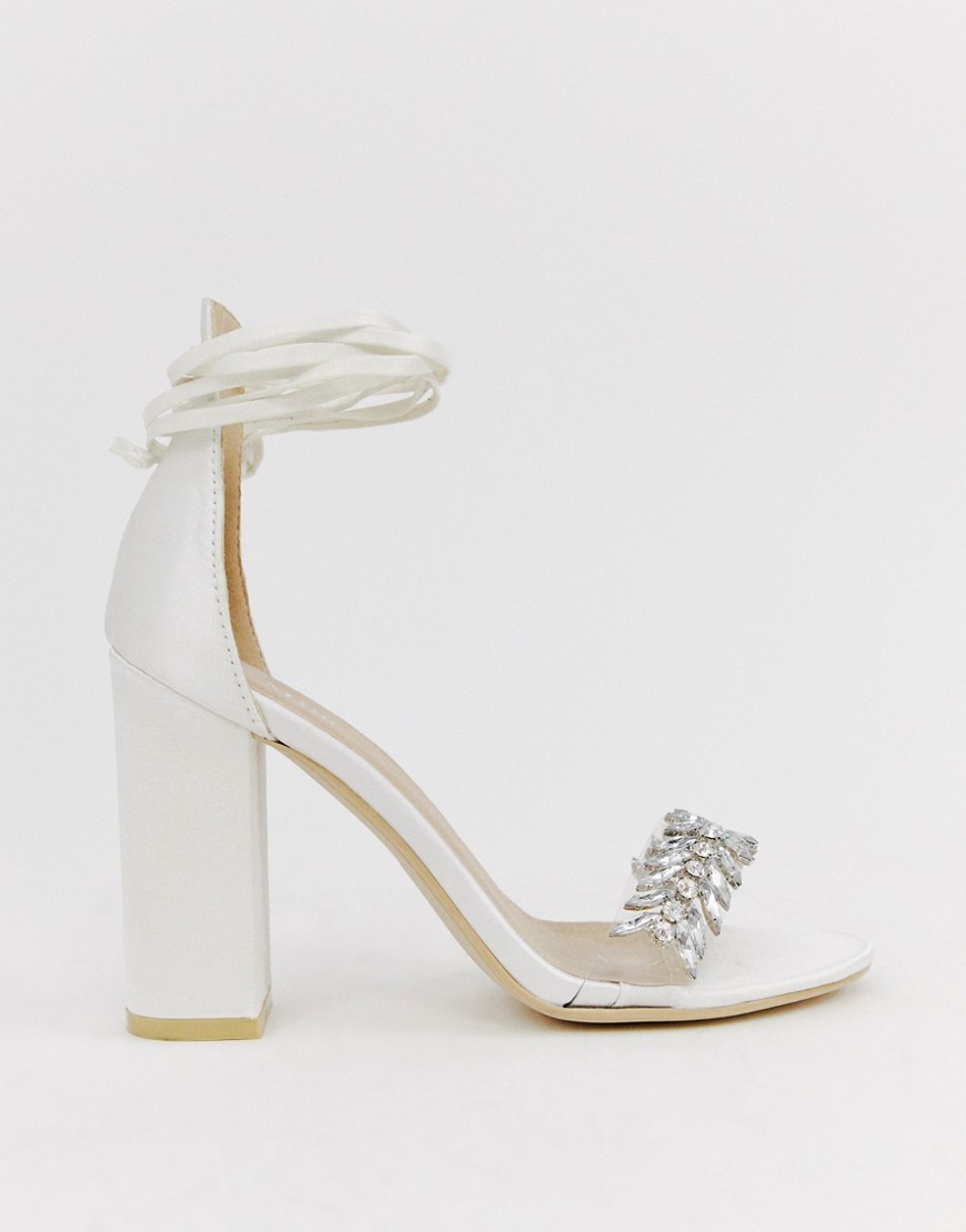 Be Mine Bridal Priya ivory satin embellished ankle tie heeled sandals