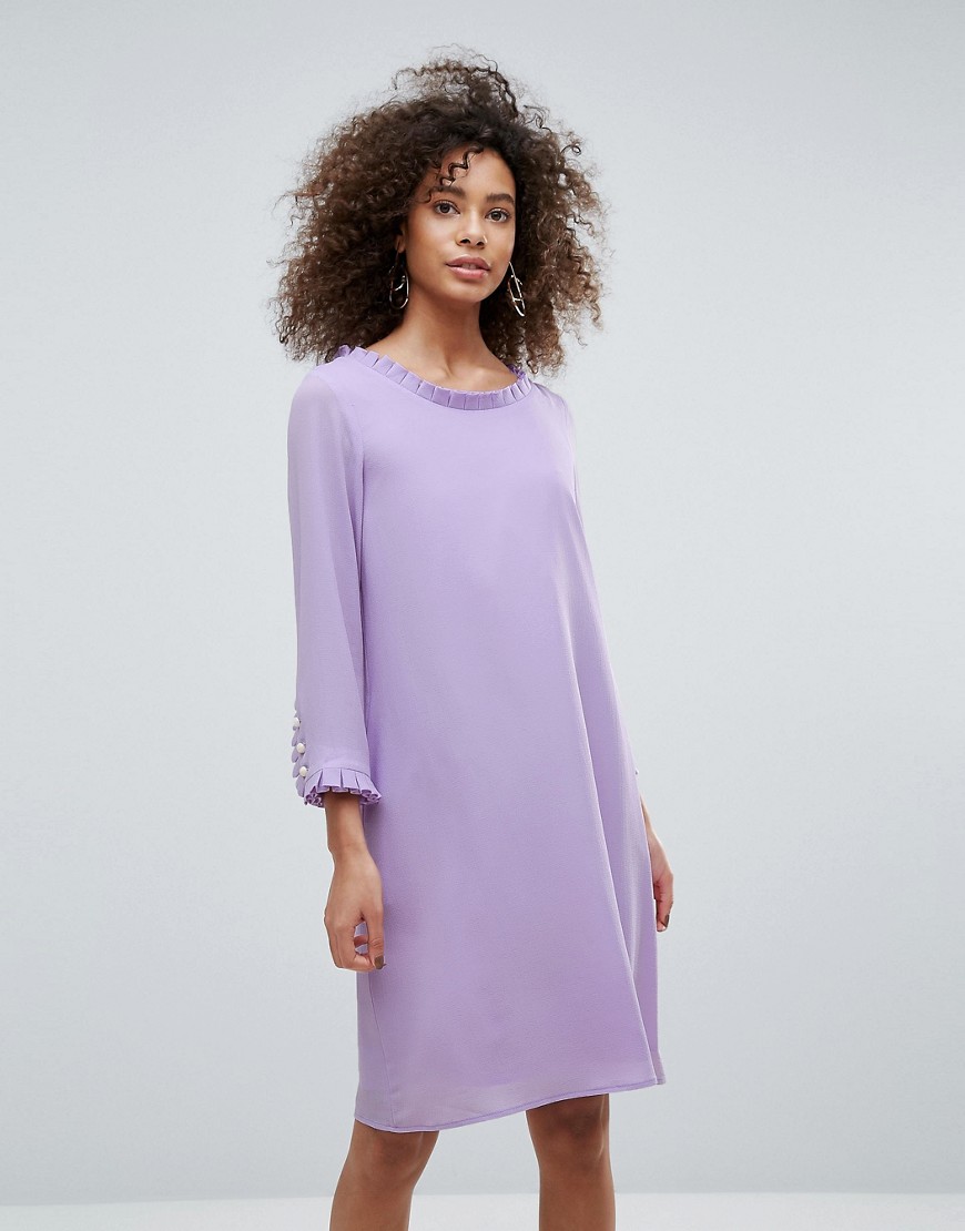 Traffic People Long Sleeve Shift Dress With Frill Detail - Lilac