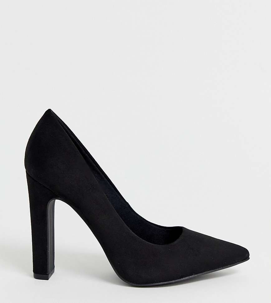 New Look Wide Fit pointed block heel court in black