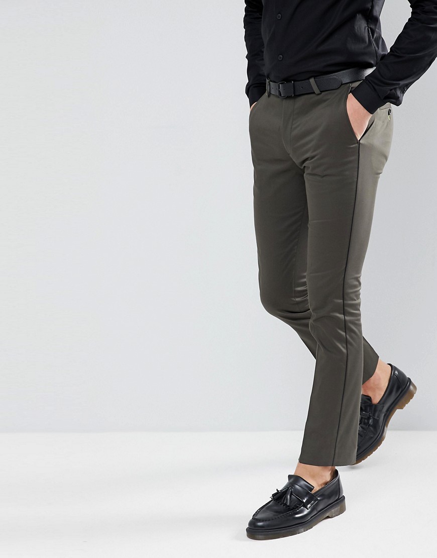 Noose & Monkey super skinny trousers in khaki with piping