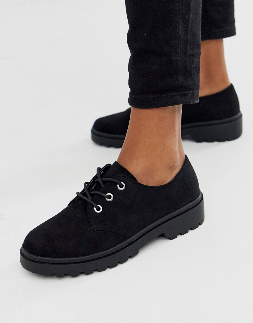 New Look suede chunky lace up shoes in black