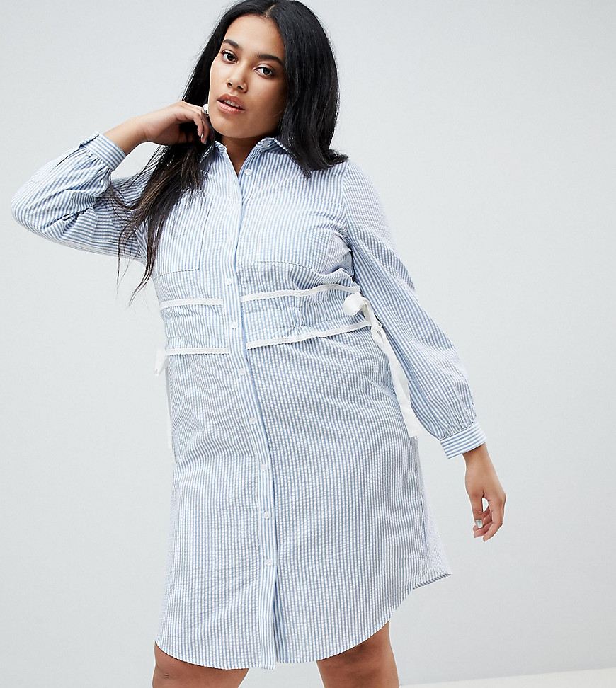 Lost Ink Plus Shirt Dress In Stripe With Waist Detail
