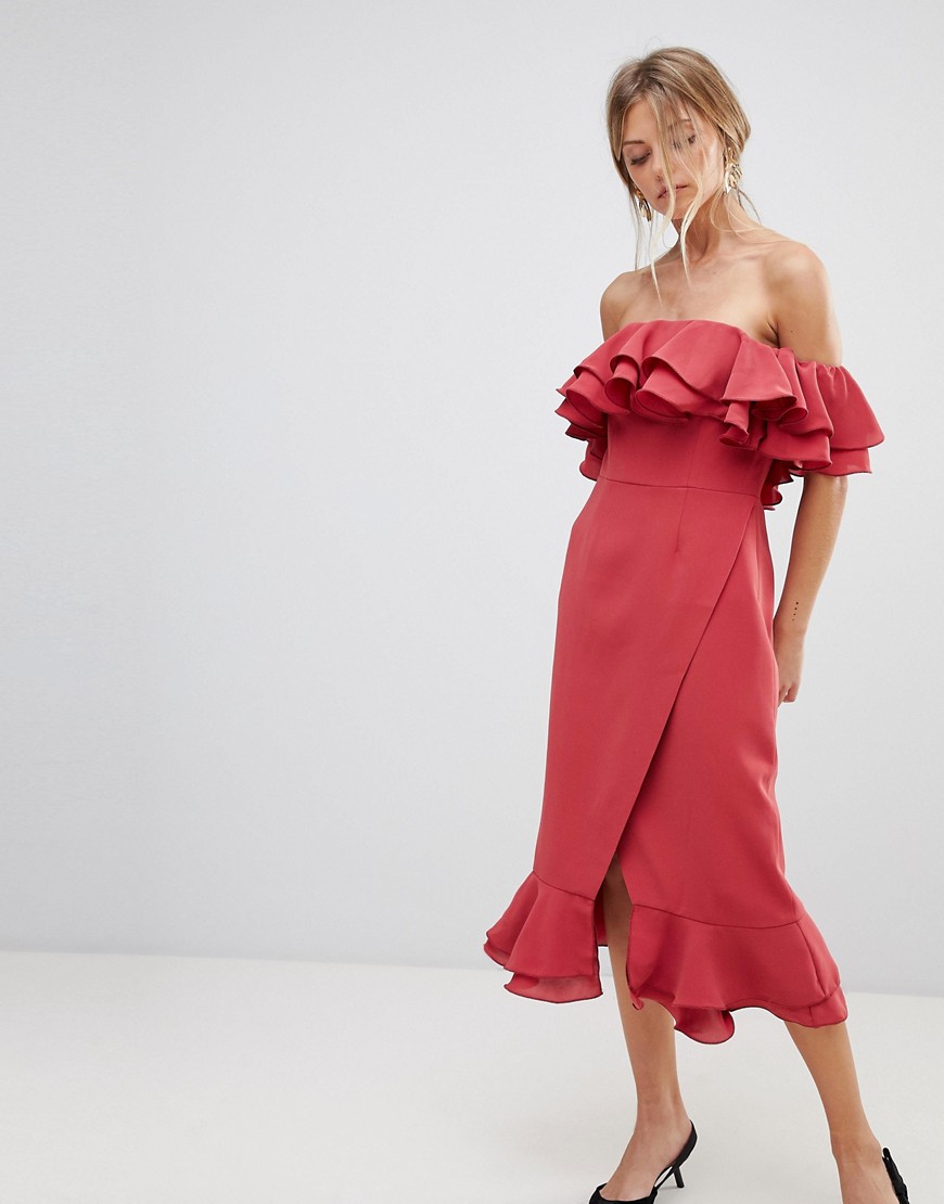 C/Meo Collective Immerse Off Shoulder Ruffle Midi Dress - Rose