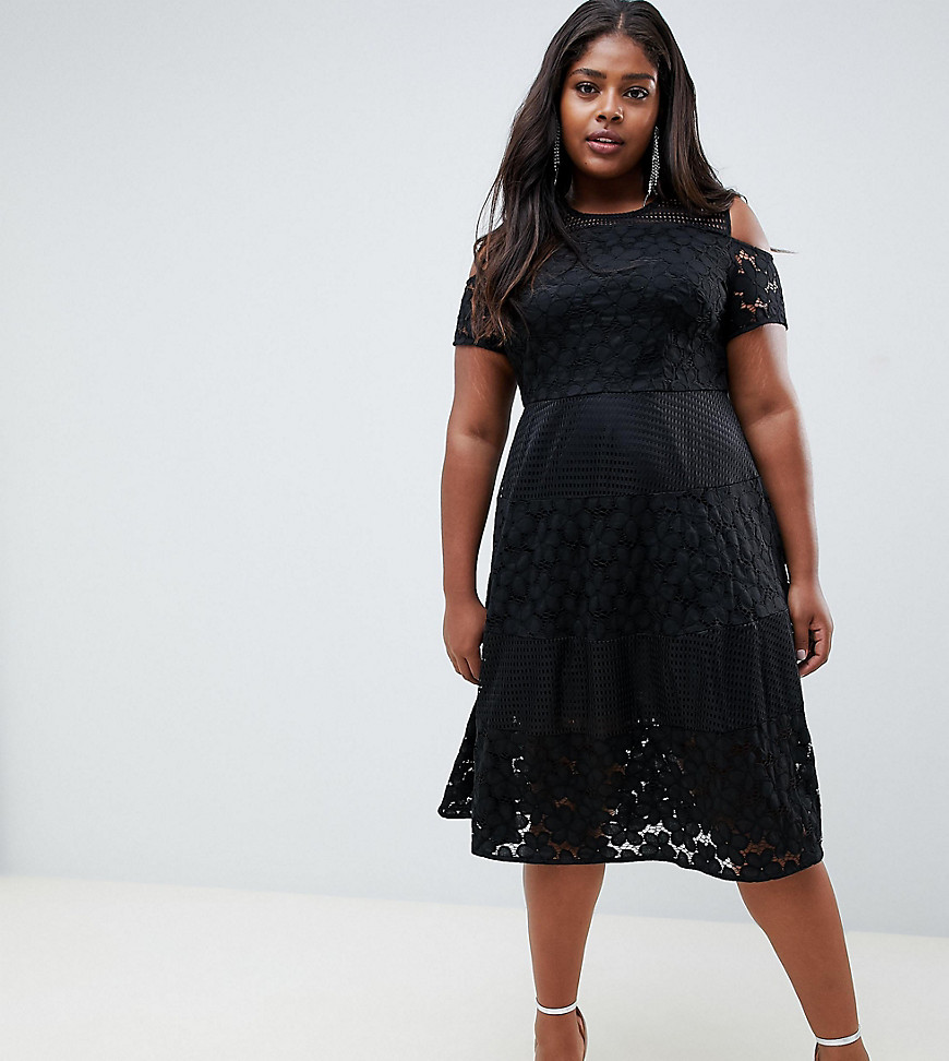 Lovedrobe lace skater dress with sheer panels
