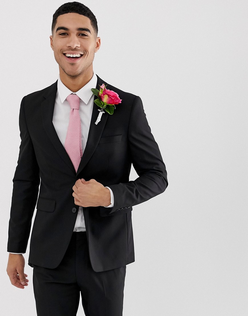 Burton Menswear wedding skinny fit suit jacket in black
