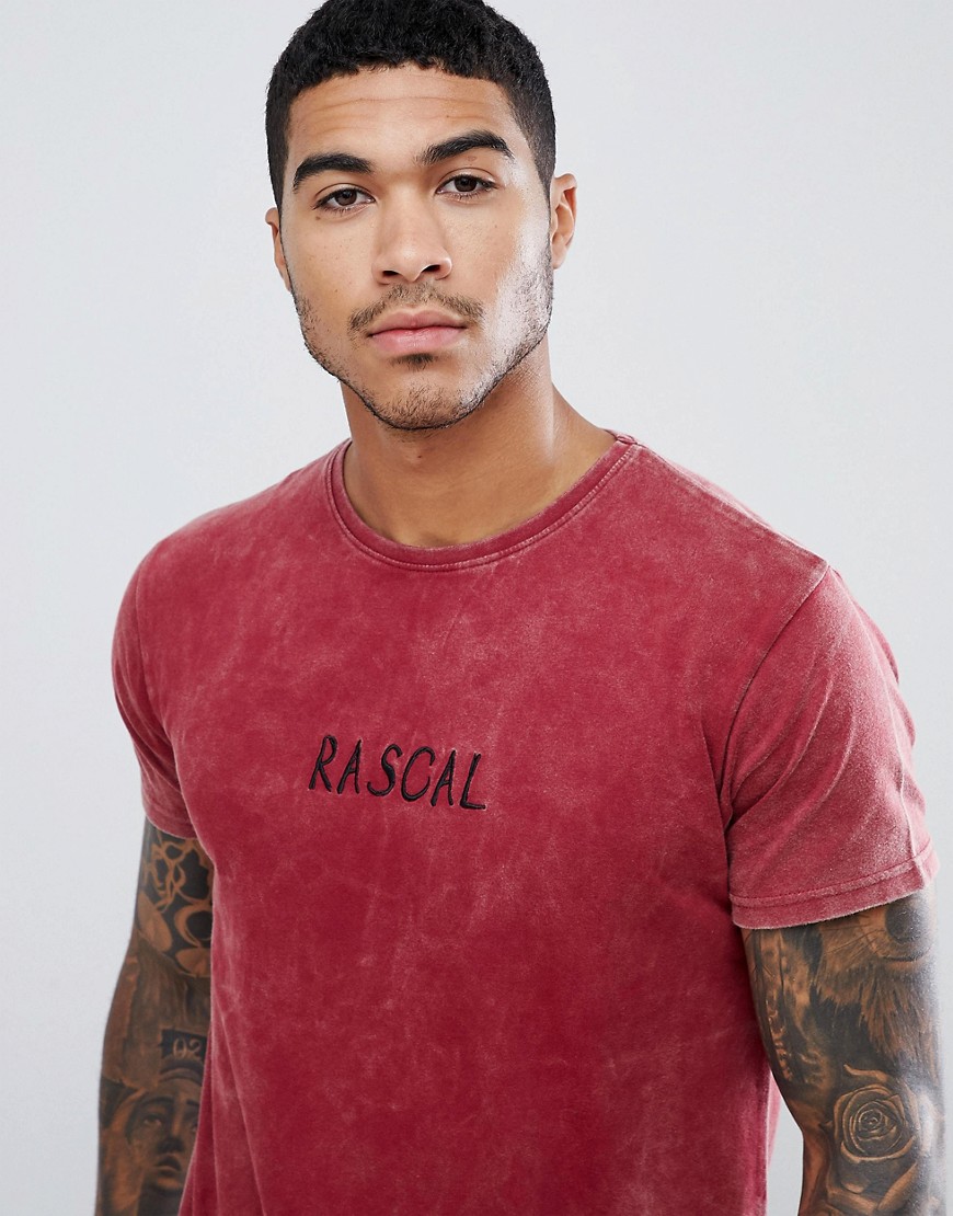 Urban Threads Embroidered Rascal Print T-Shirt - Red