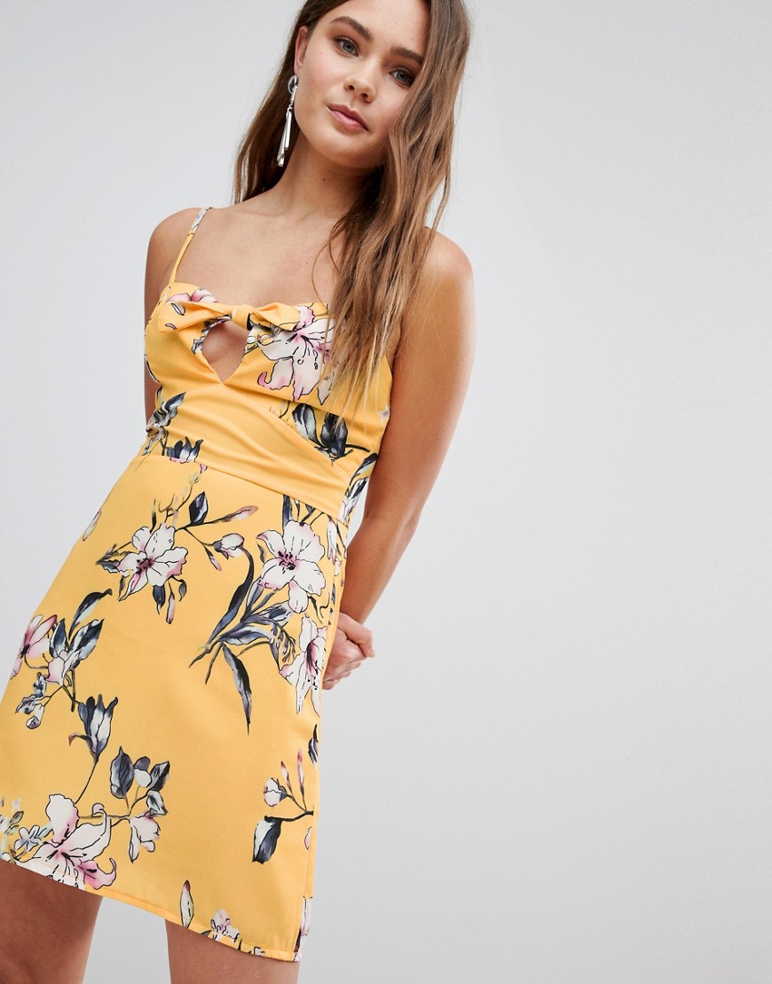 Parisian Floral Cami Dress With Bow - Yellow