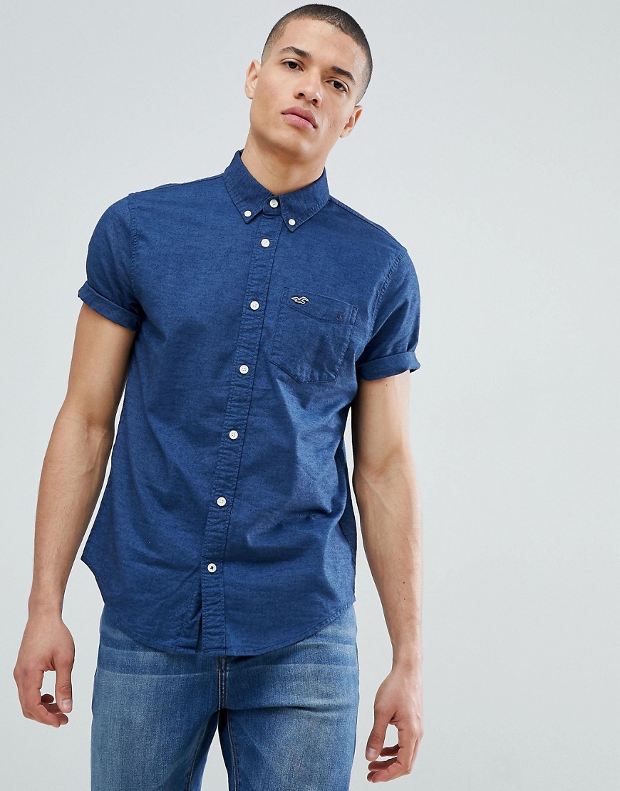 Hollister short sleeve oxford shirt slim fit button down in navy
