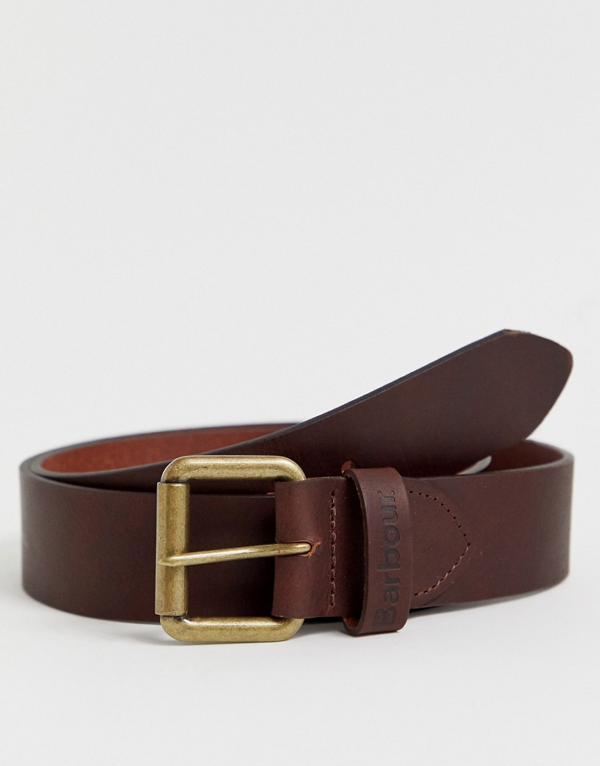 Barbour Matt leather logo keeper belt in brown