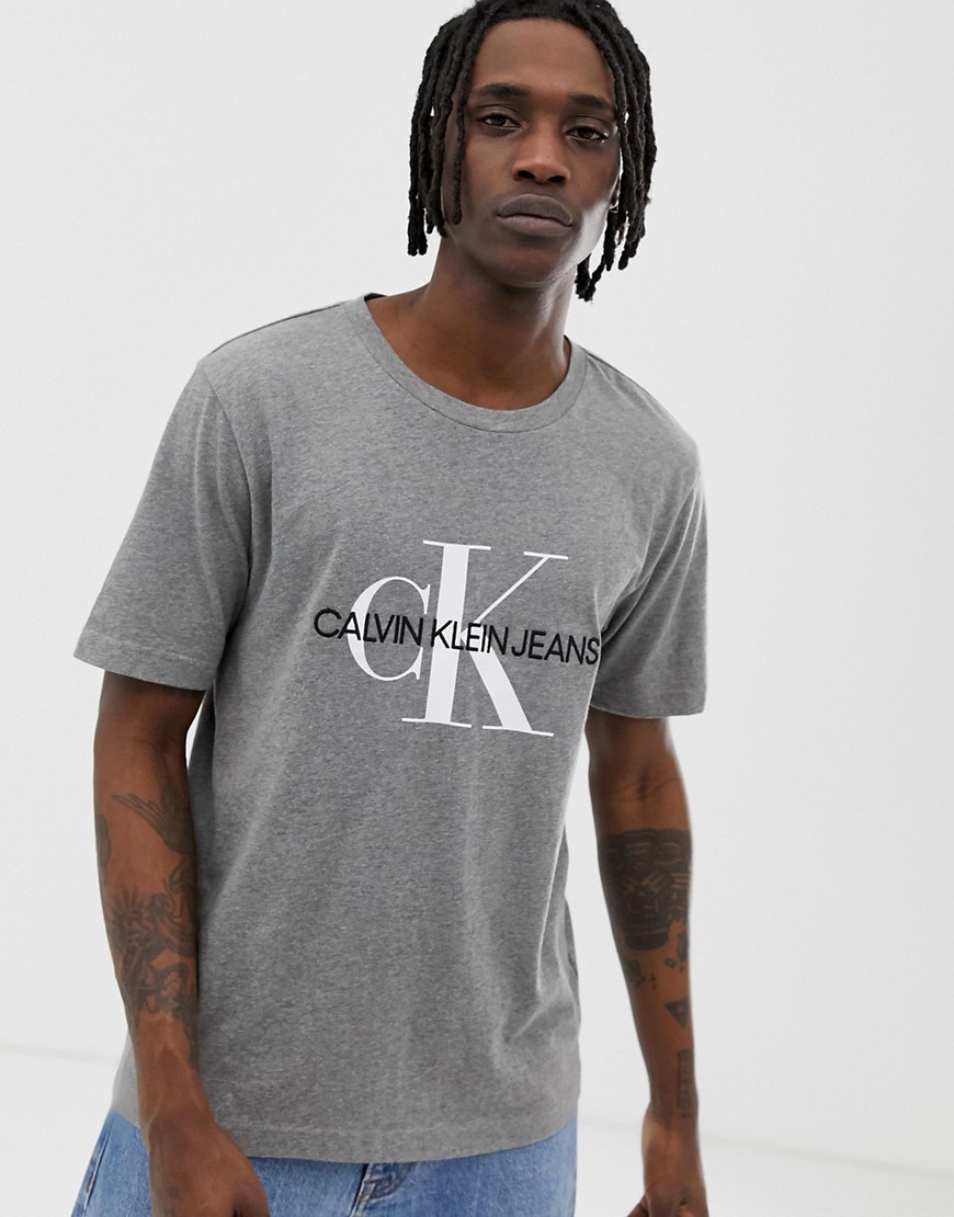 Calvin Klein Jeans Icons monogram embroidered print logo t-shirt in grey marl